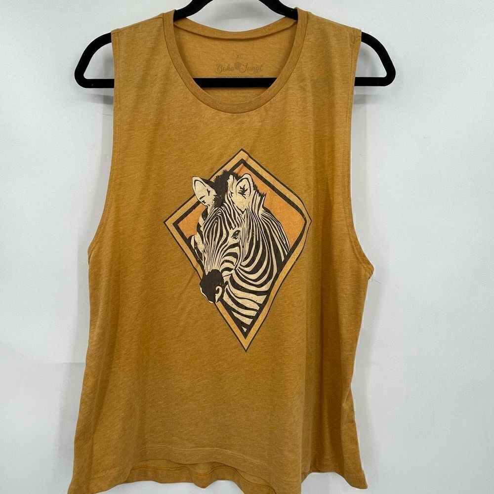 Boho Jungle Yellow Aesthetic Boho Zebra Print Sleeveless Tank Top Size XL